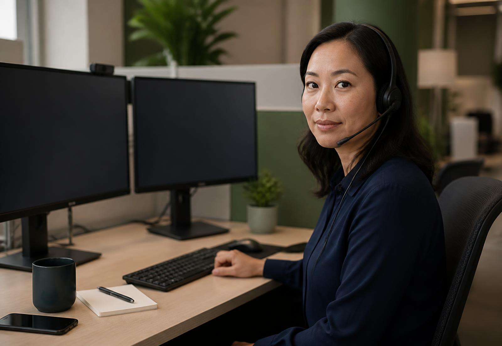 A Corevia One support specialist working through written requests at a desk.